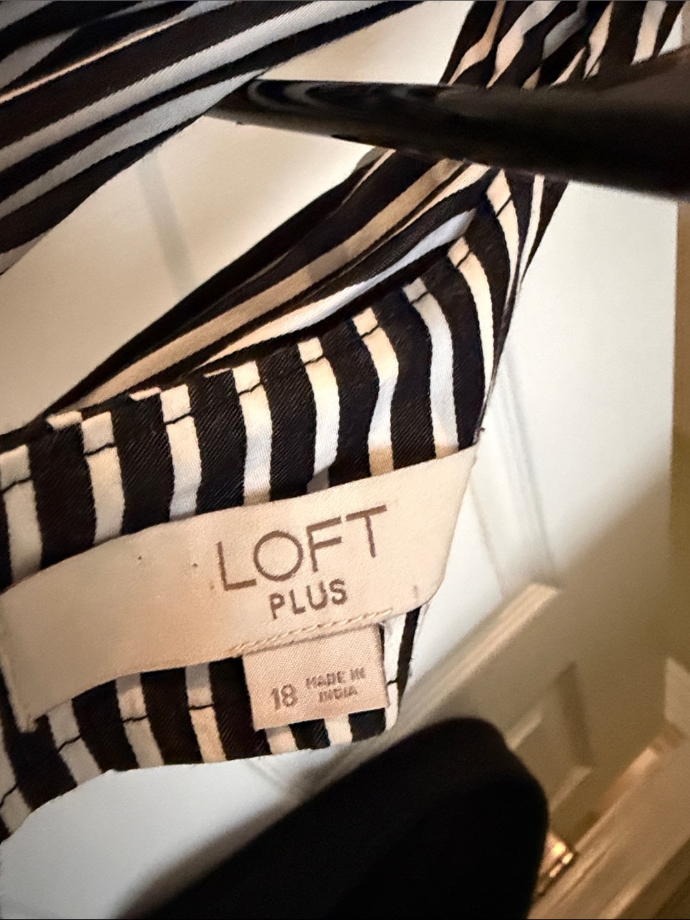 LOFT Black and White Striped V-Neck Midi Dress - Picture 2 of 2